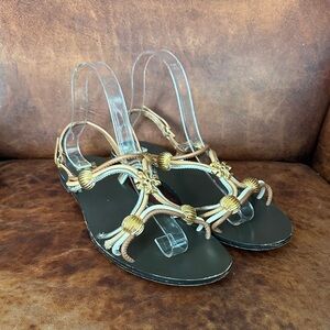 Tory Burch Gold and Tan Sandals